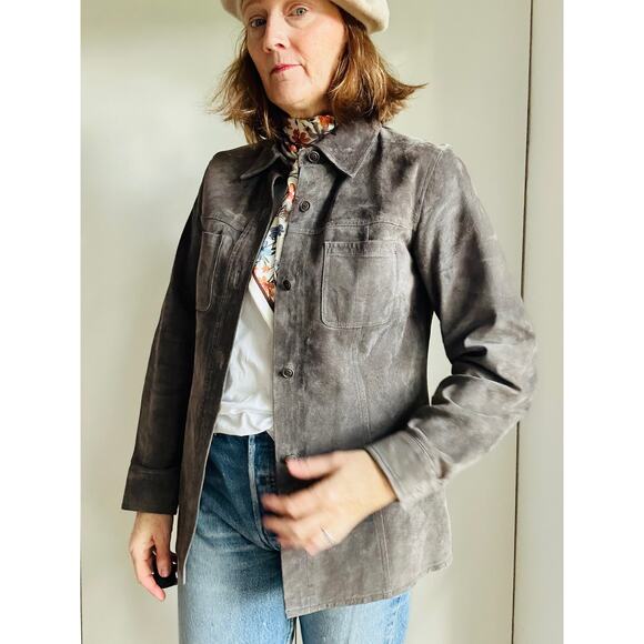 Vintage 90s Classique Entier Taupe Suede Shacket Jacket Size Small Heritage Vtg - Picture 1 of 11